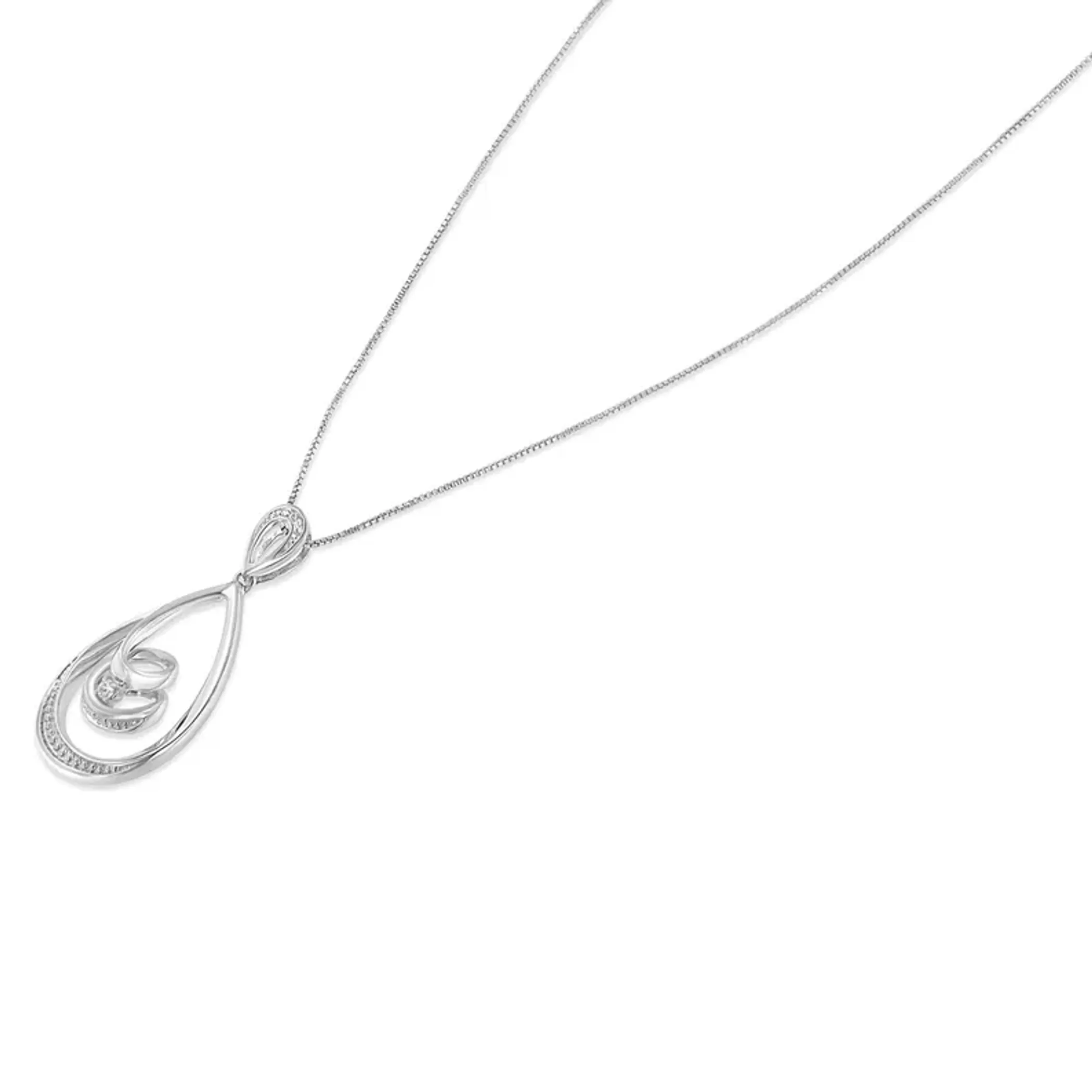 Espira .925 Sterling Silver 1/25 cttw Diamond Accent Tear Drop Swirl Pendant Necklace (H-I, I2-I3)