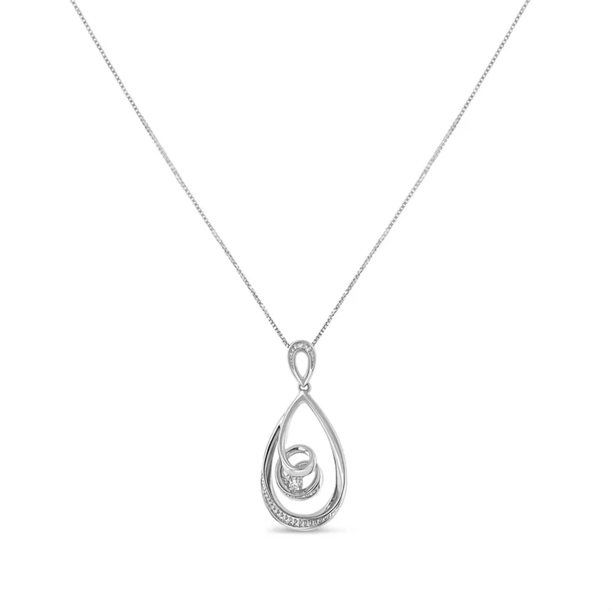 Espira .925 Sterling Silver 1/25 cttw Diamond Accent Tear Drop Swirl Pendant Necklace (H-I, I2-I3)