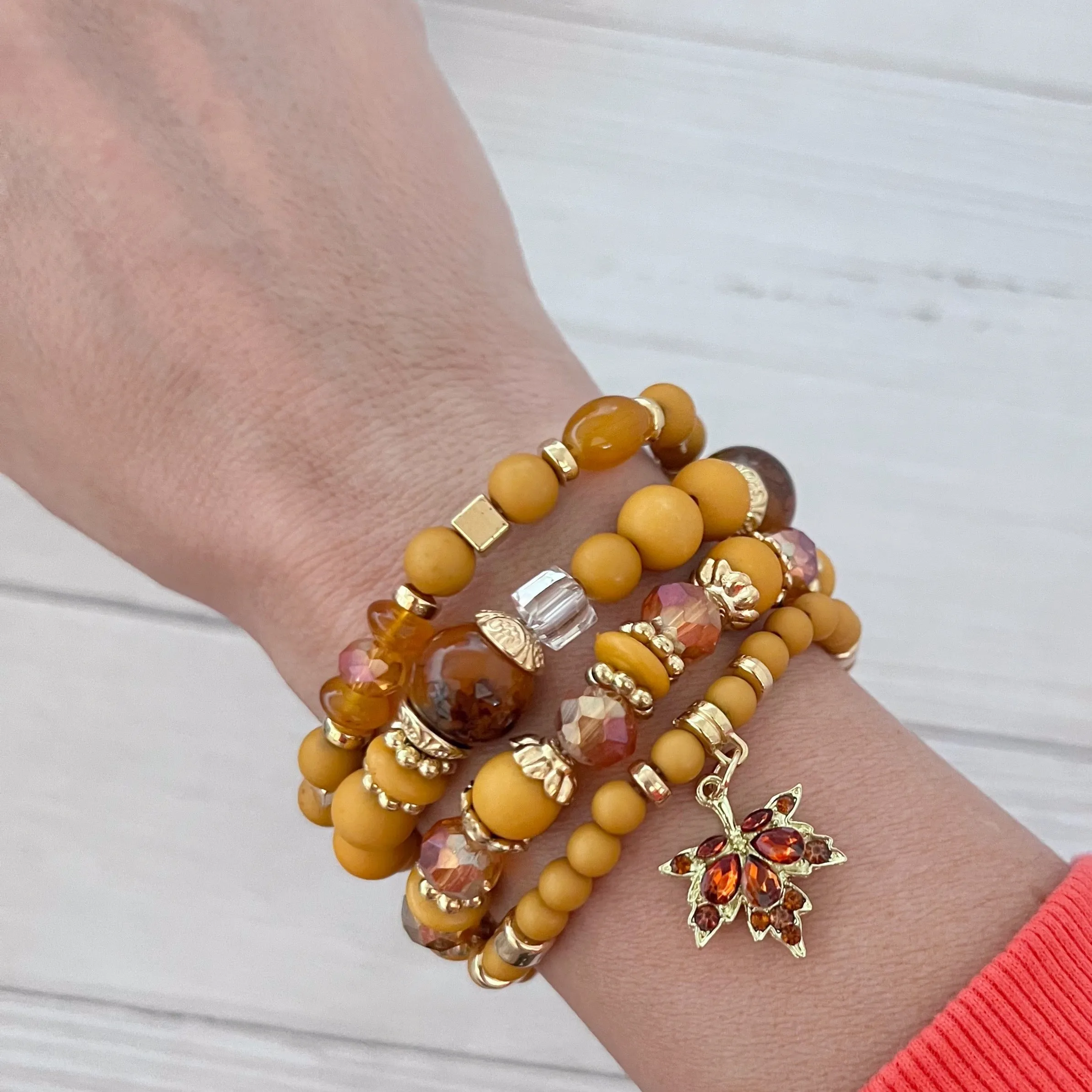 Fall Leaf Marigold Bracelet Set