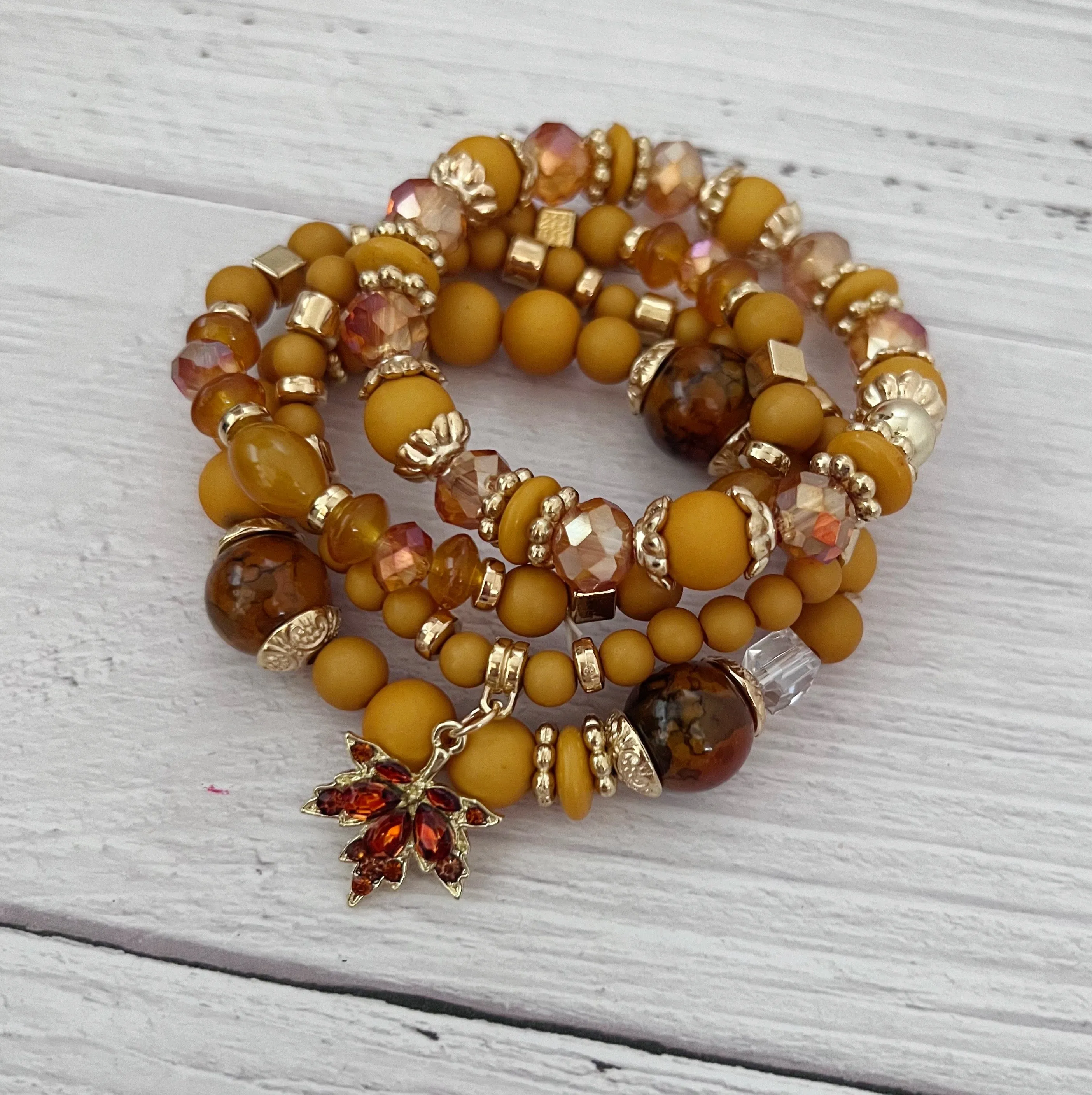 Fall Leaf Marigold Bracelet Set