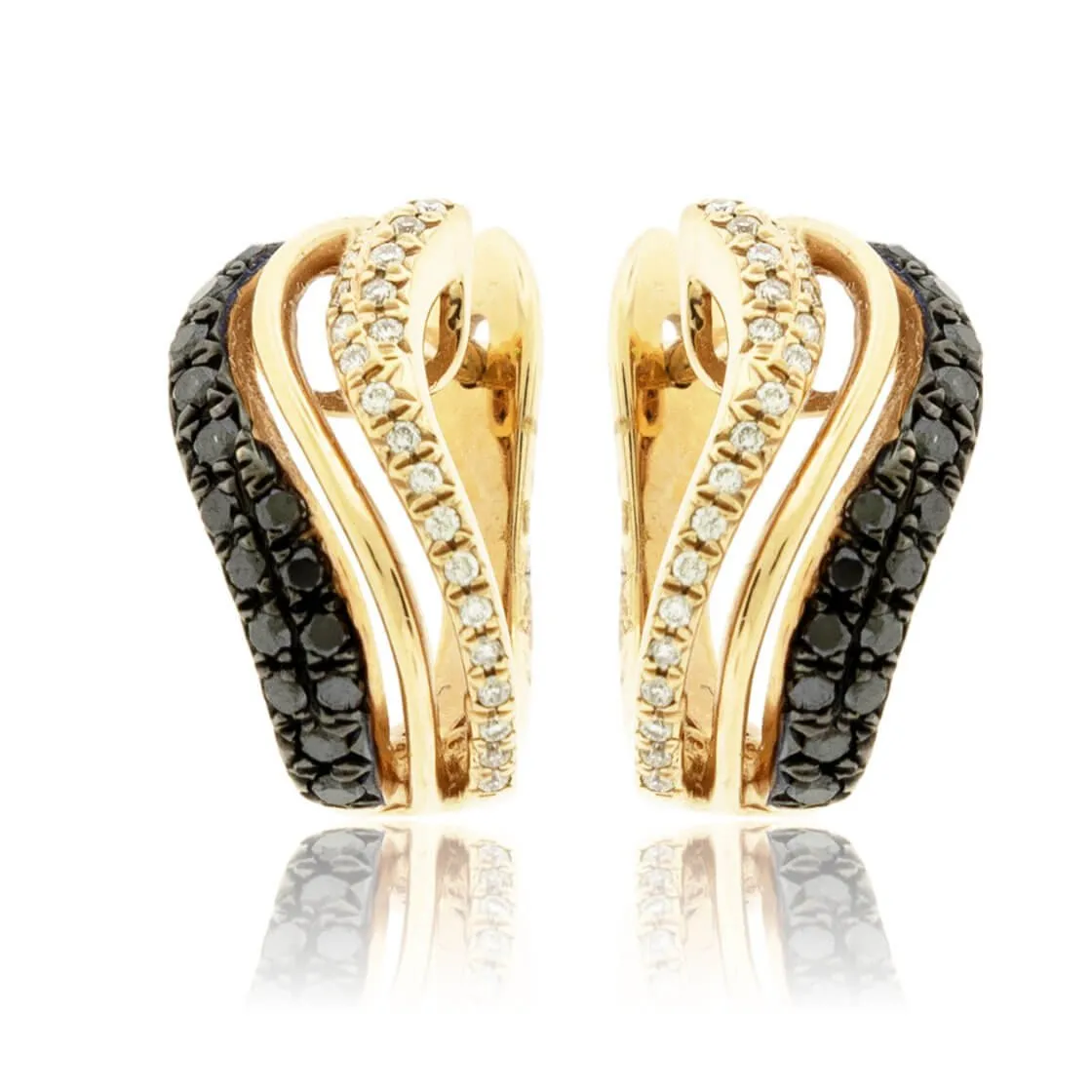 Fancy Color Black Diamond & Diamond Hoop Style Earrings