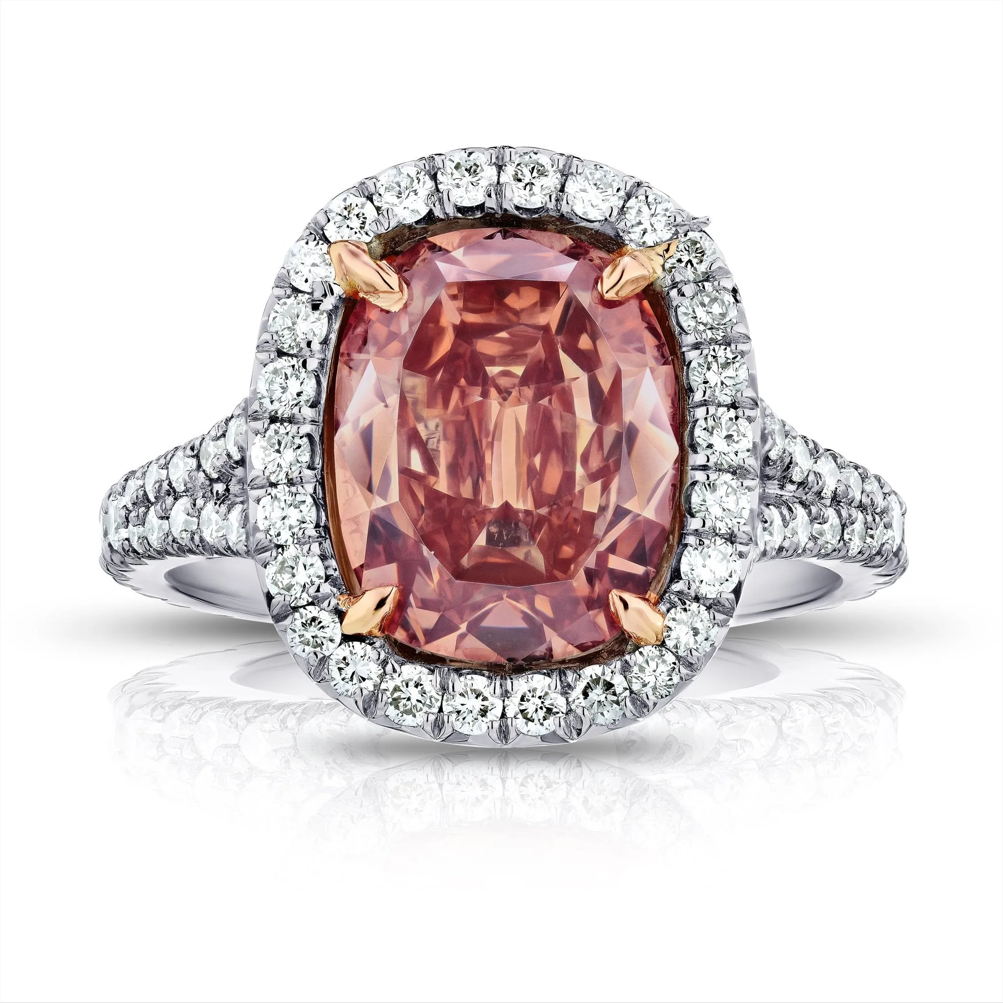 Fancy Pink Colored Cushion Diamond Ring