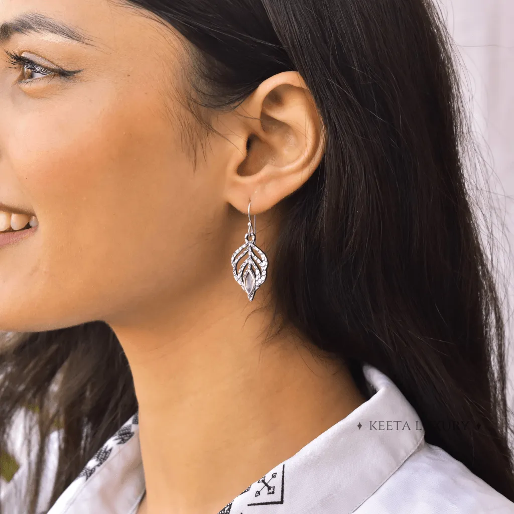 Feather - Moonstone Earrings