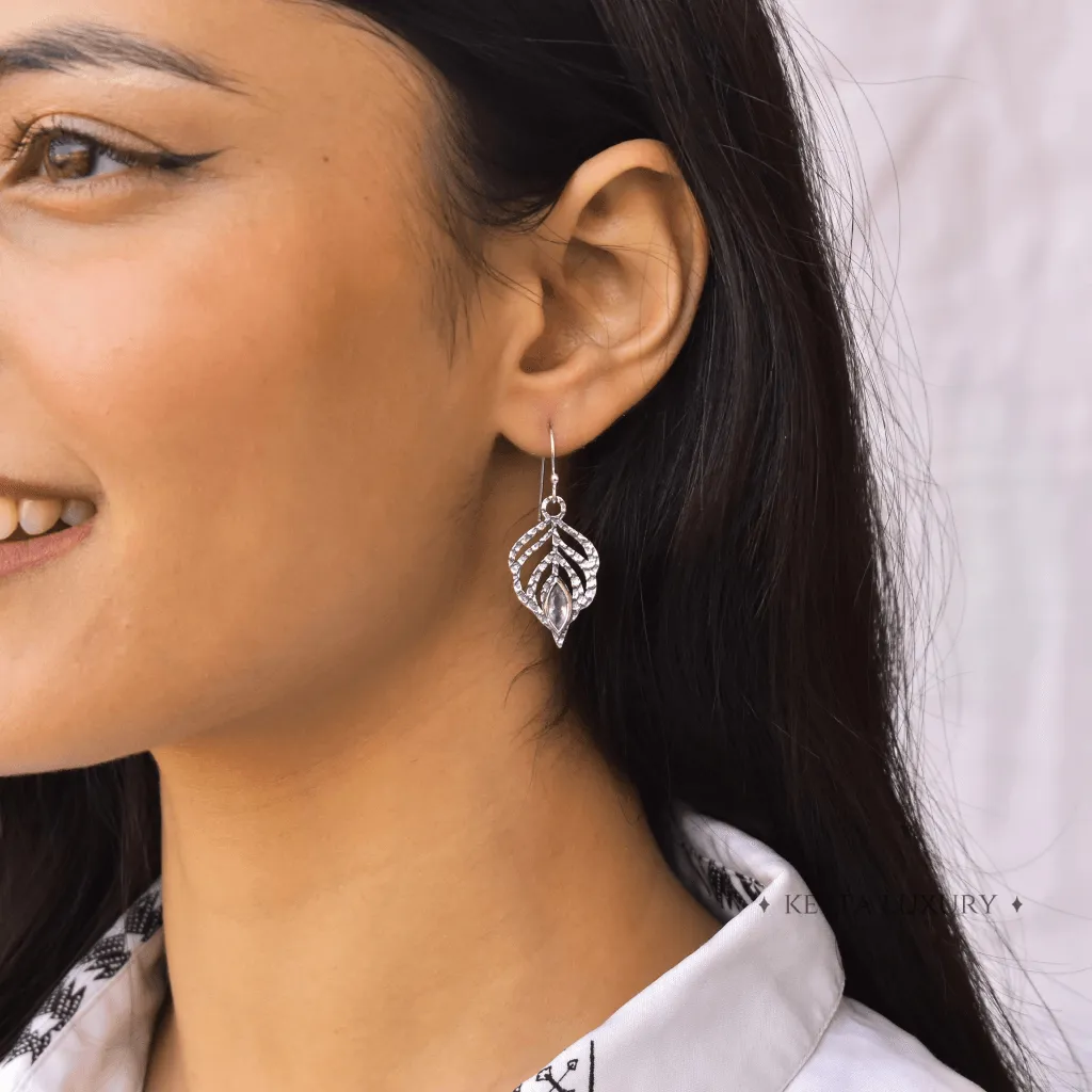 Feather - Moonstone Earrings