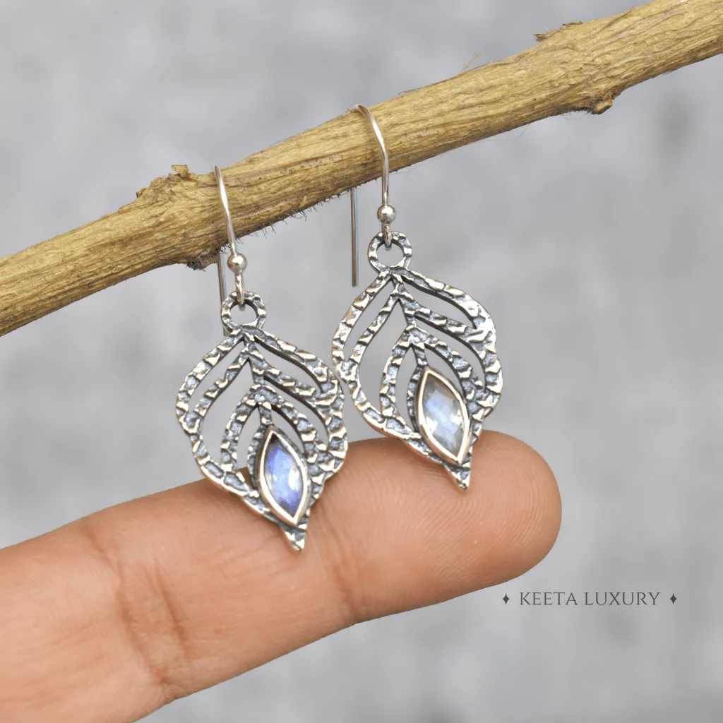 Feather - Moonstone Earrings