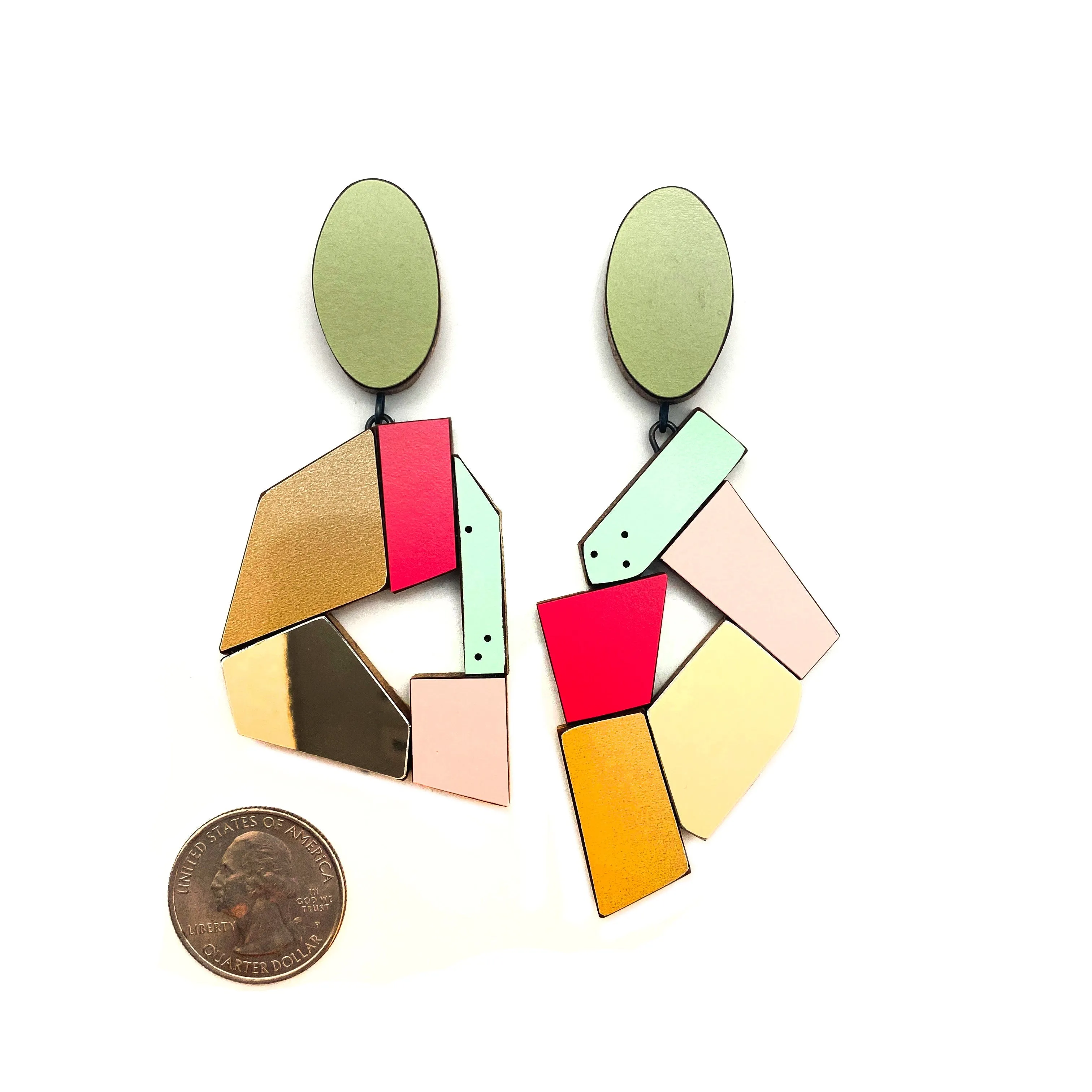 Geometric Earrings -Gold/Fuchsia