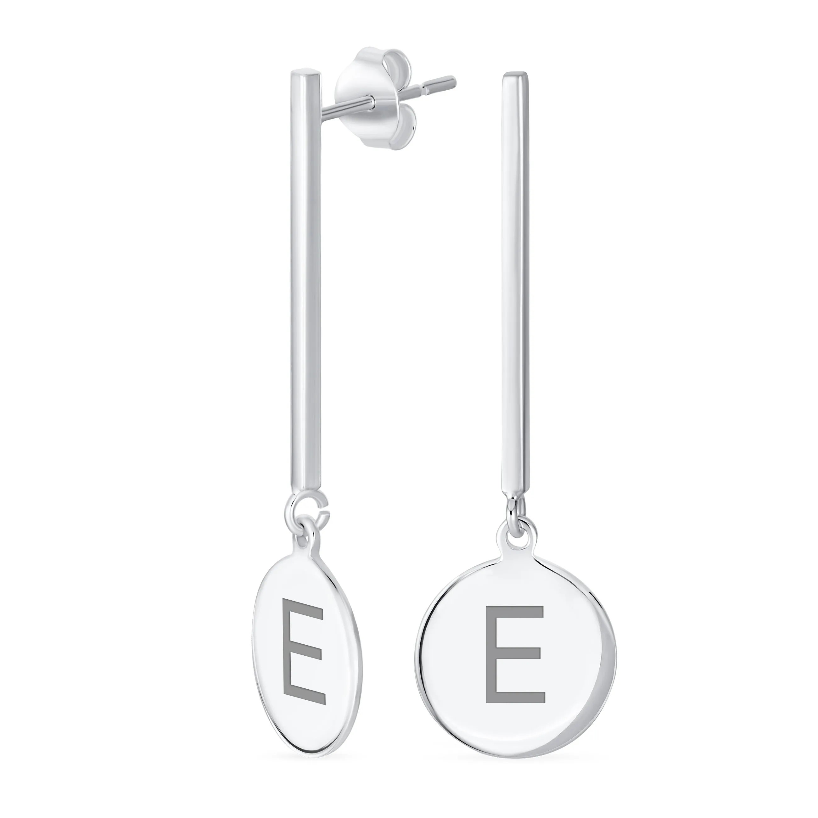 Geometric Round Circle Disc ABC Initial Earrings .925Sterling Silver