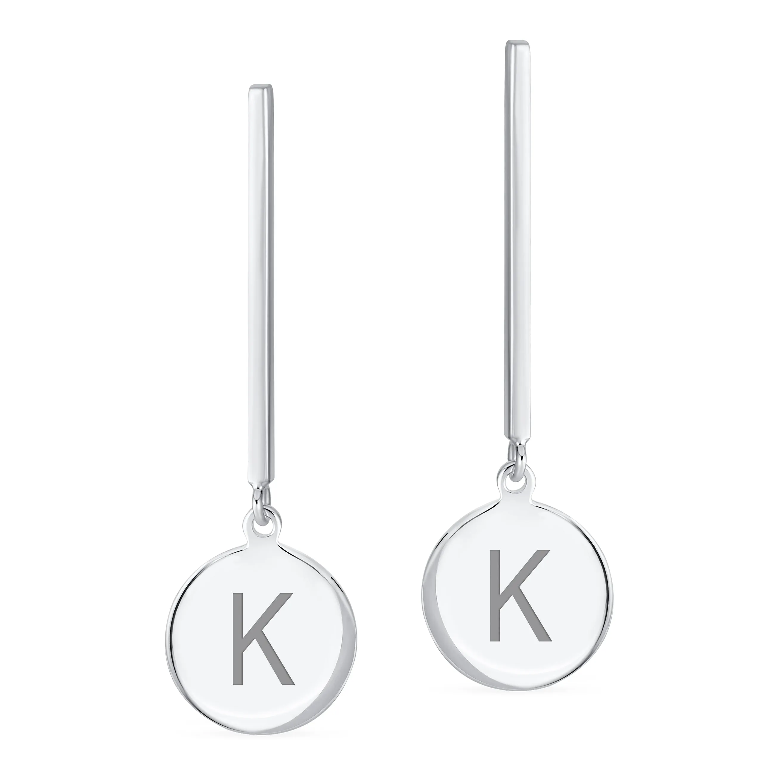 Geometric Round Circle Disc ABC Initial Earrings .925Sterling Silver