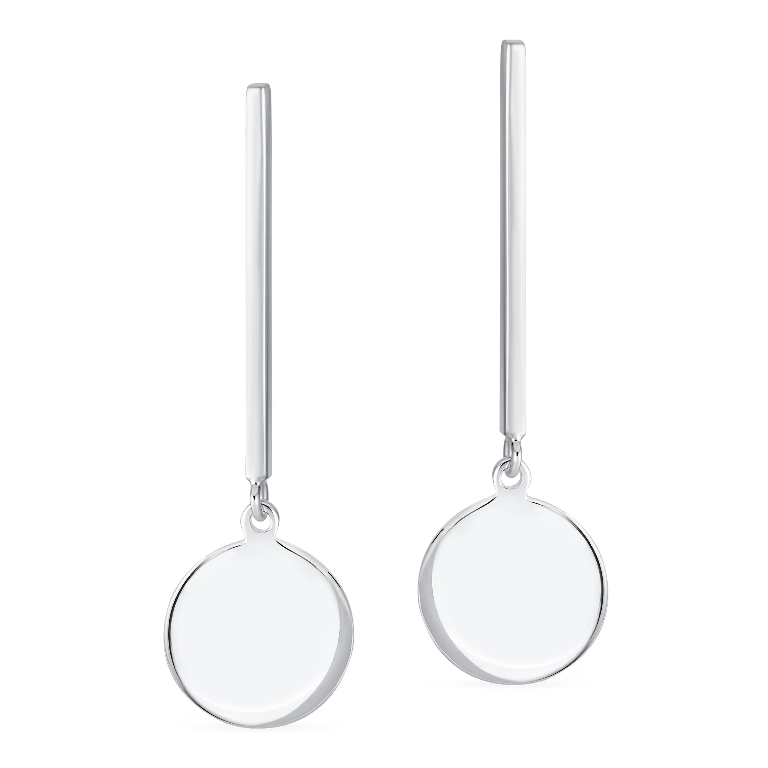 Geometric Round Circle Disc ABC Initial Earrings .925Sterling Silver