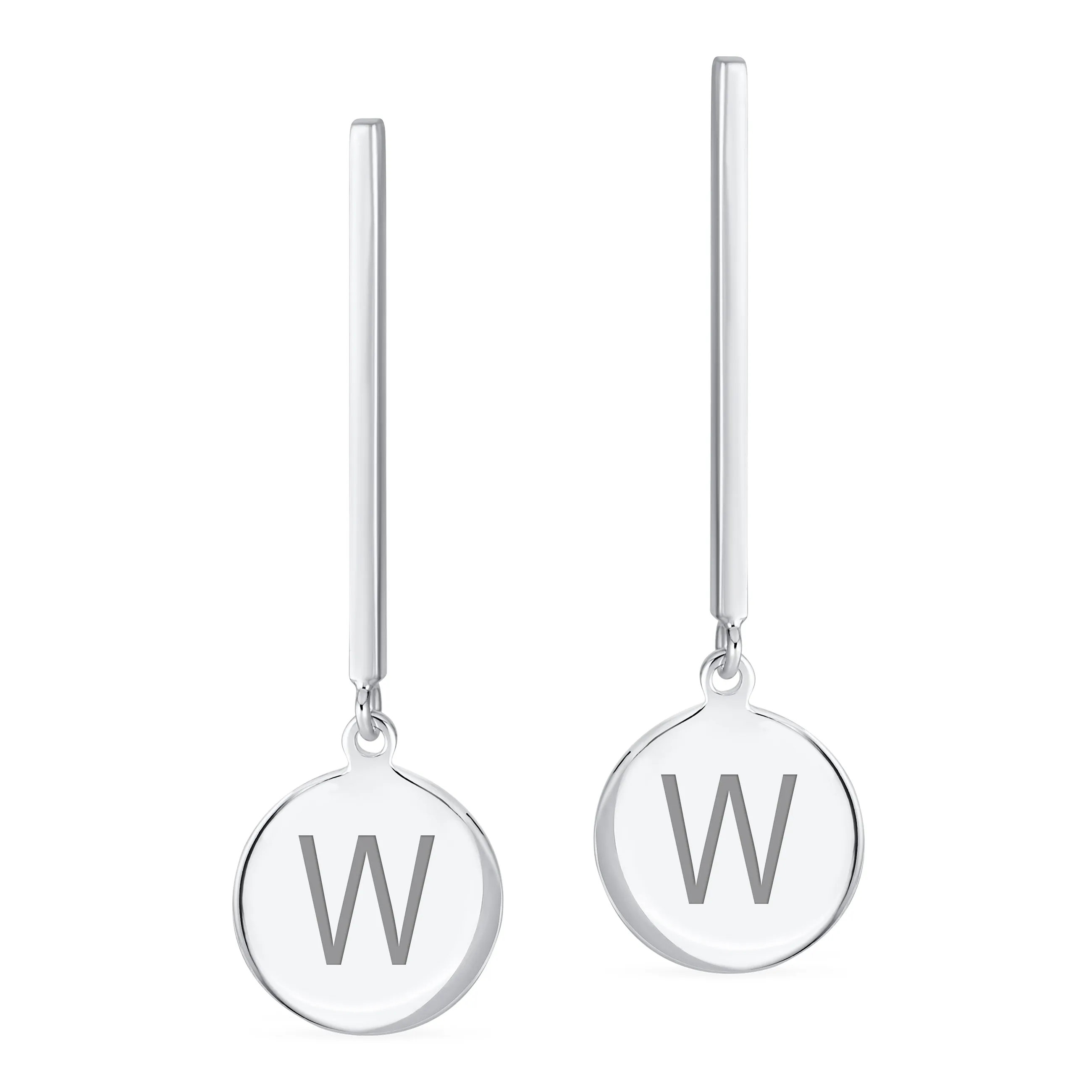 Geometric Round Circle Disc ABC Initial Earrings .925Sterling Silver