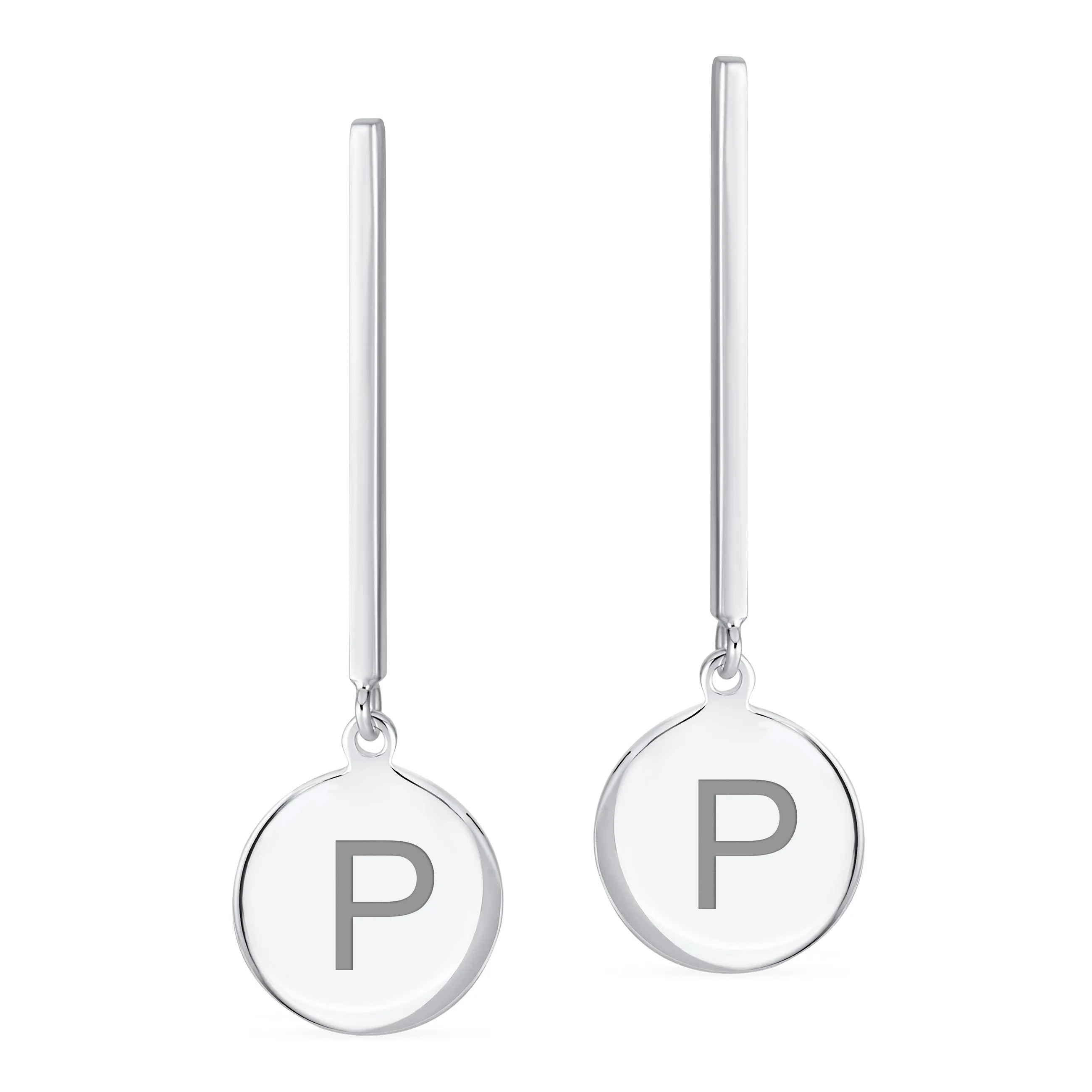 Geometric Round Circle Disc ABC Initial Earrings .925Sterling Silver