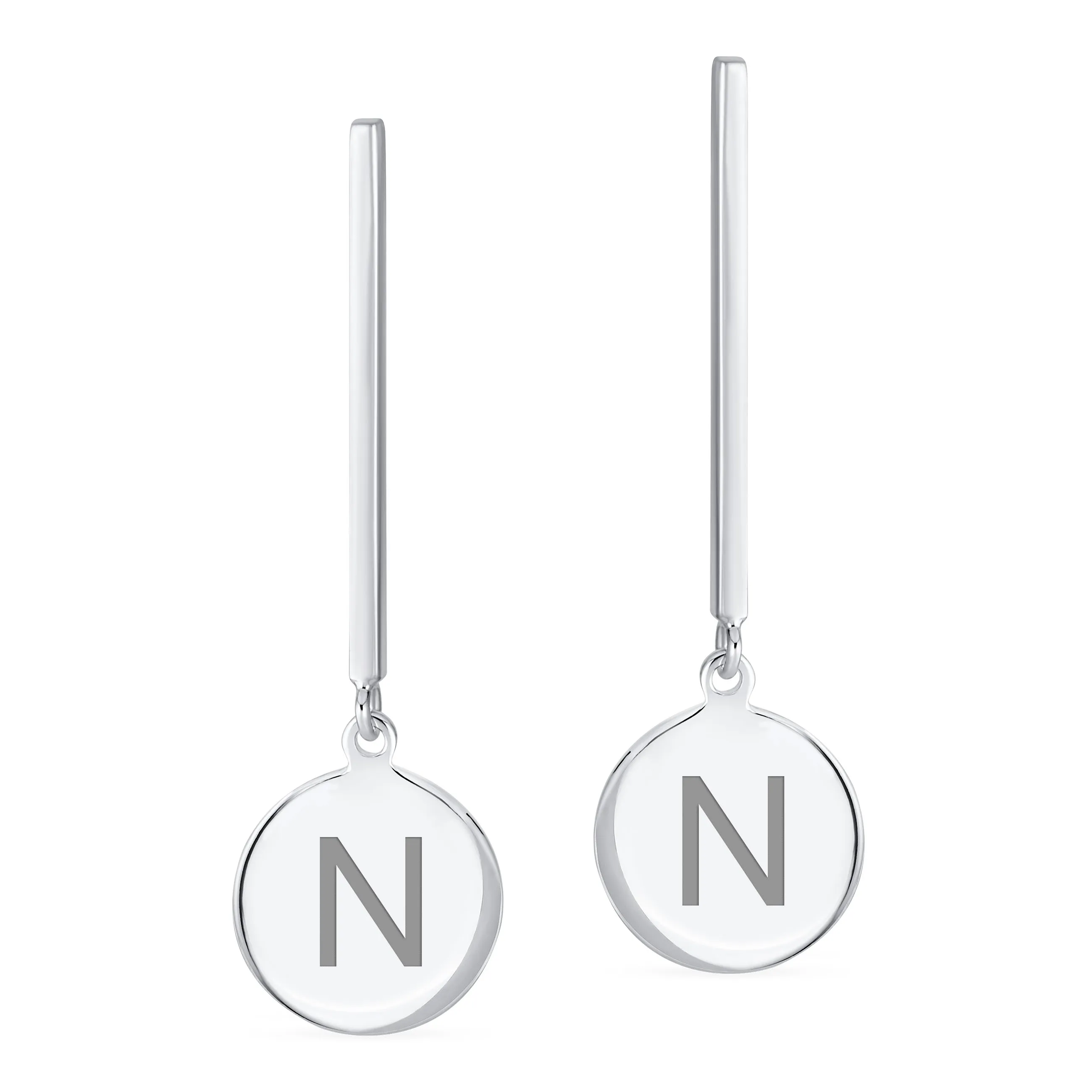 Geometric Round Circle Disc ABC Initial Earrings .925Sterling Silver