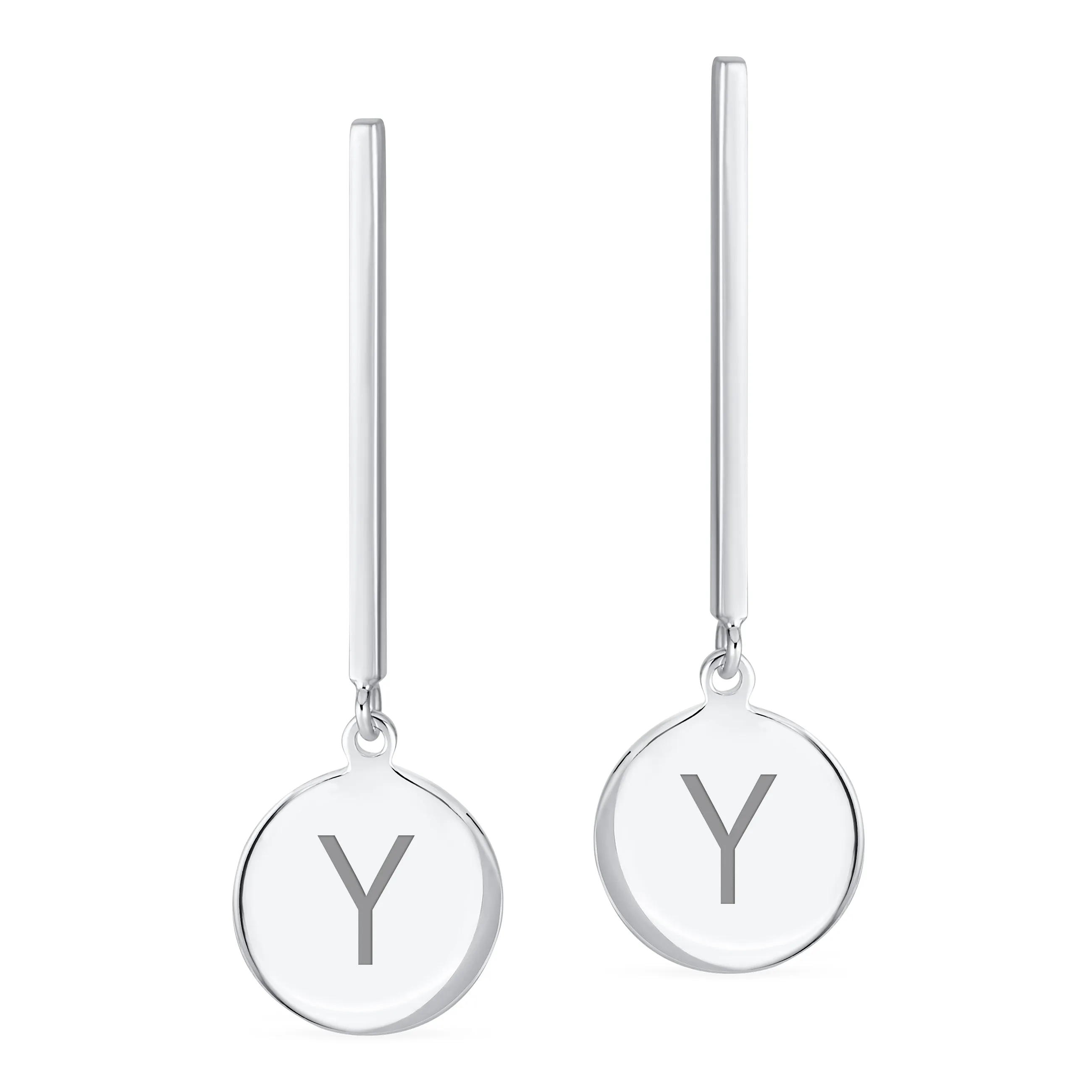 Geometric Round Circle Disc ABC Initial Earrings .925Sterling Silver