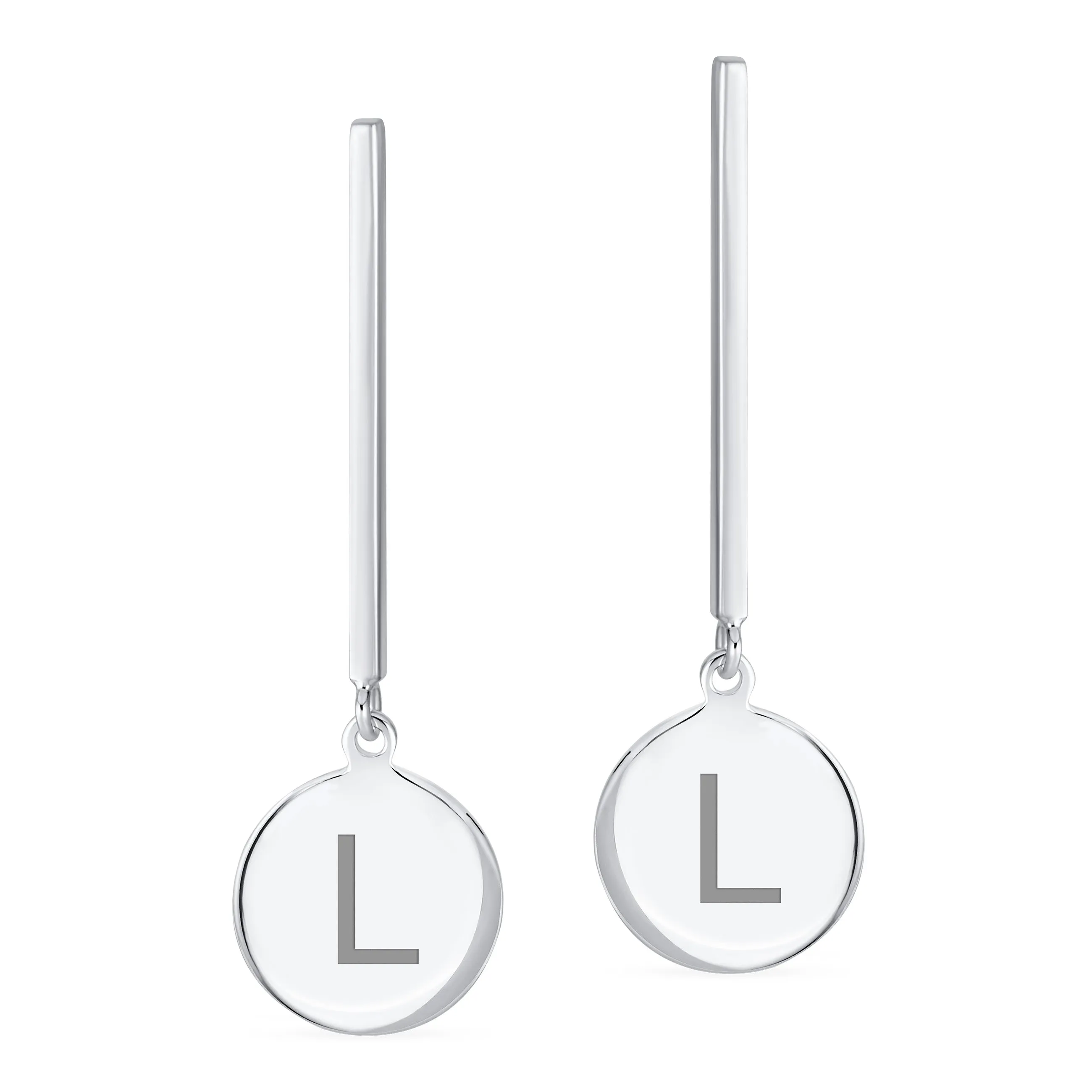 Geometric Round Circle Disc ABC Initial Earrings .925Sterling Silver