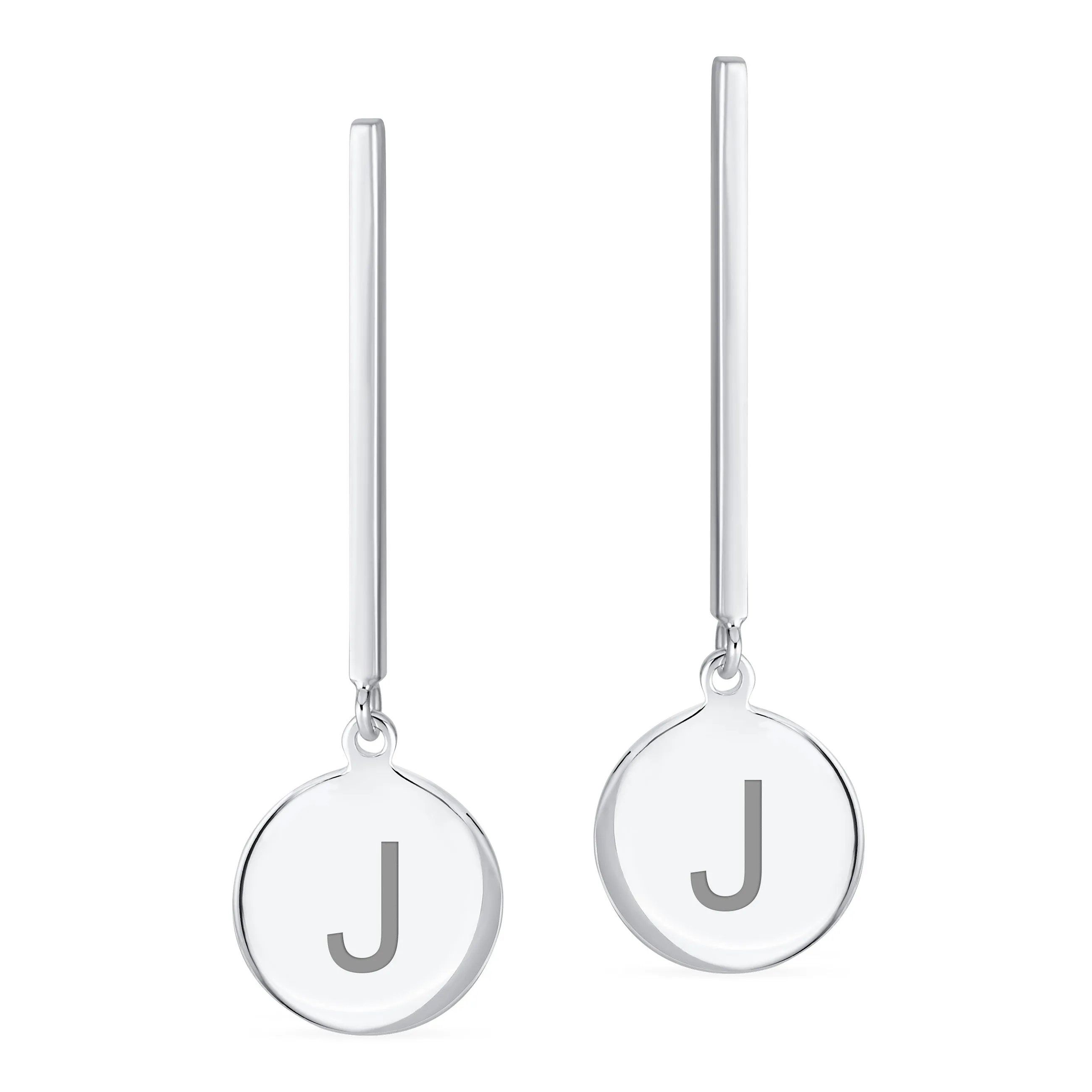 Geometric Round Circle Disc ABC Initial Earrings .925Sterling Silver