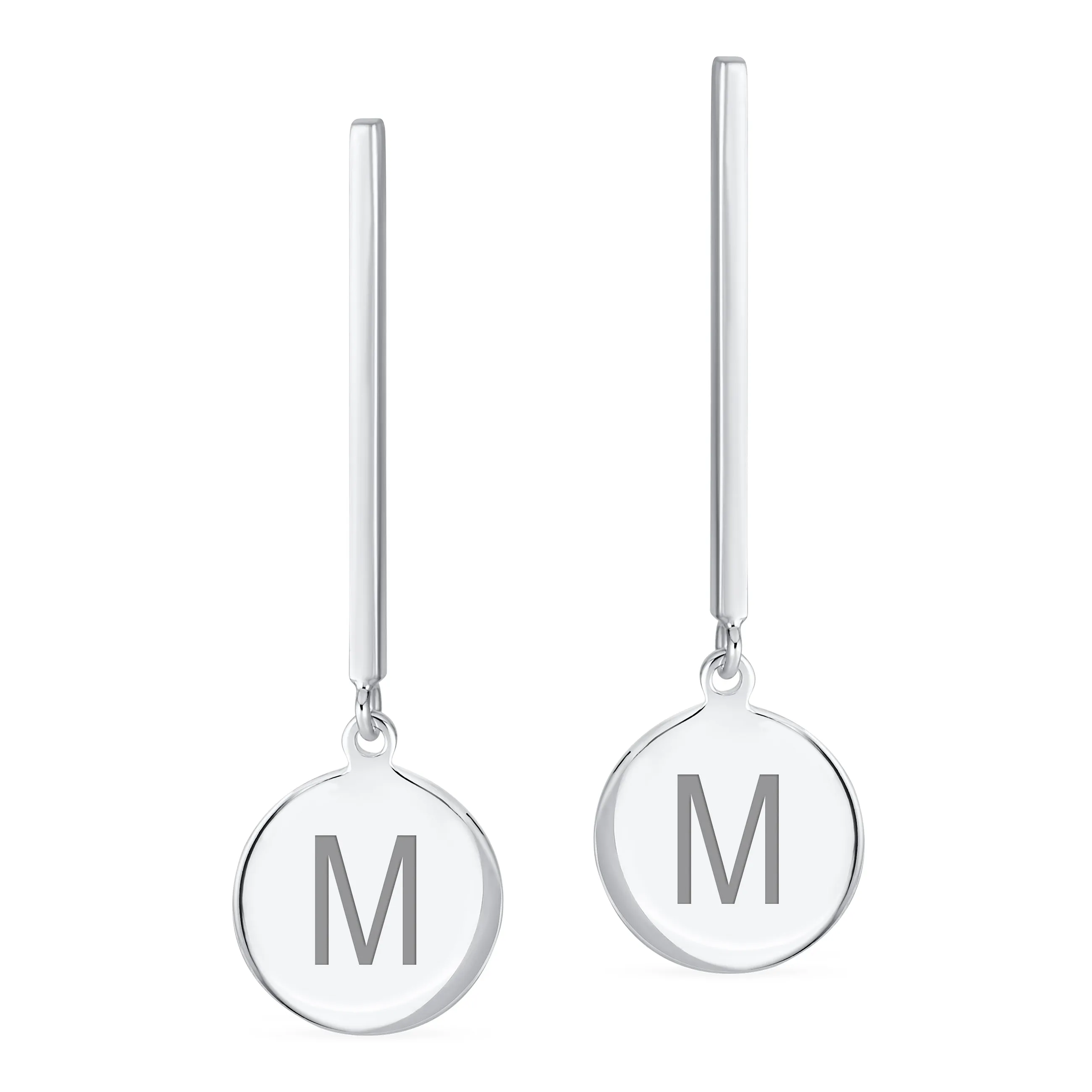 Geometric Round Circle Disc ABC Initial Earrings .925Sterling Silver