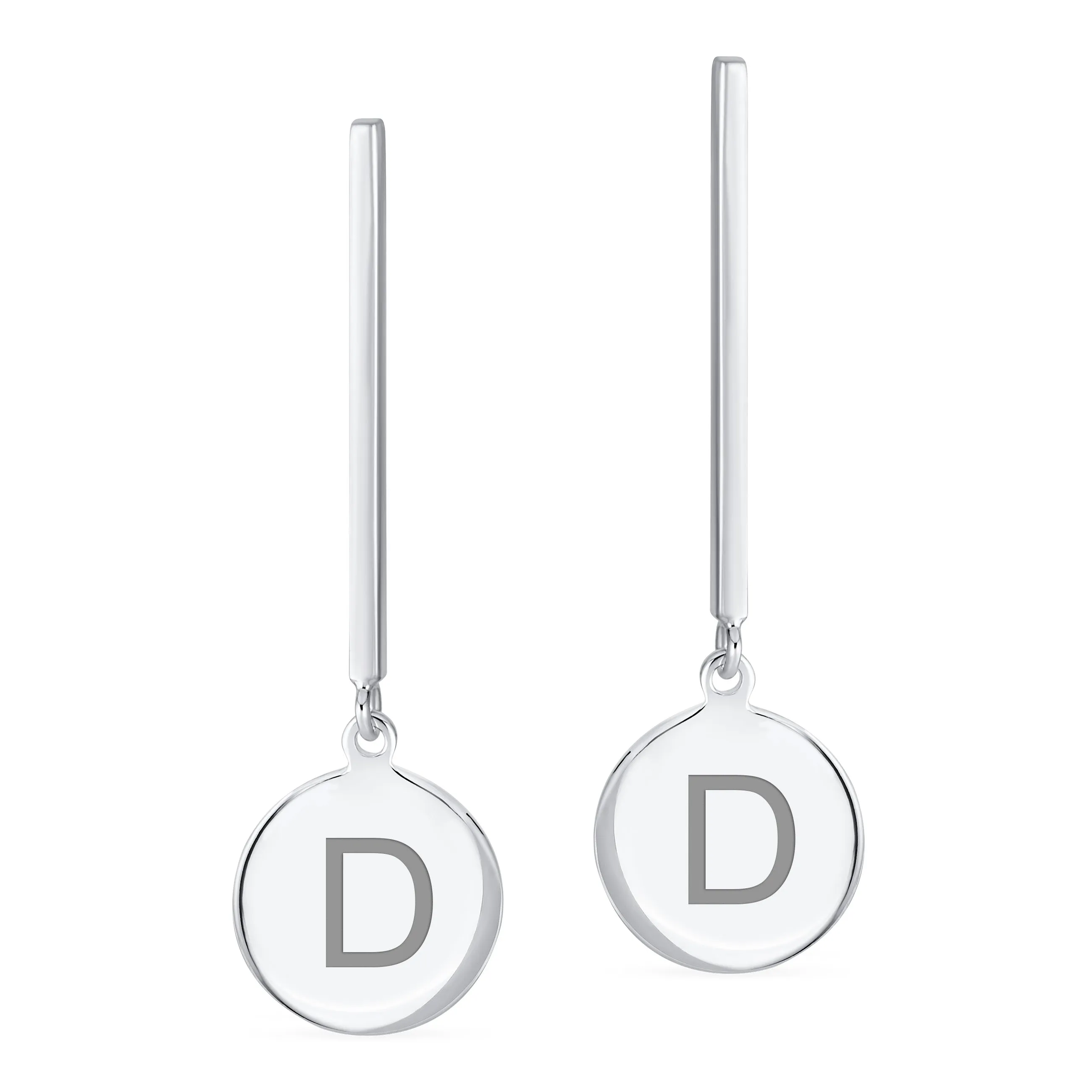 Geometric Round Circle Disc ABC Initial Earrings .925Sterling Silver