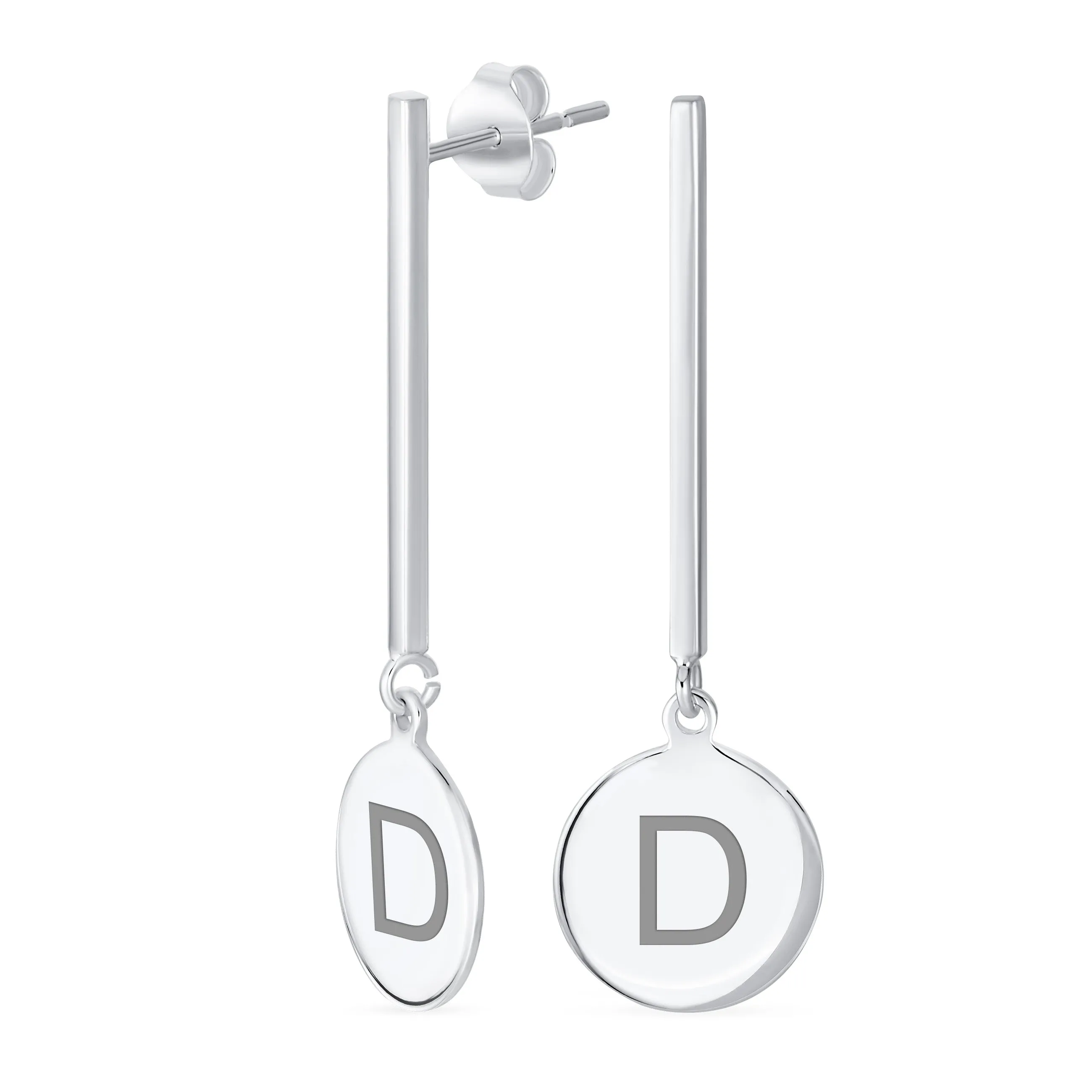 Geometric Round Circle Disc ABC Initial Earrings .925Sterling Silver