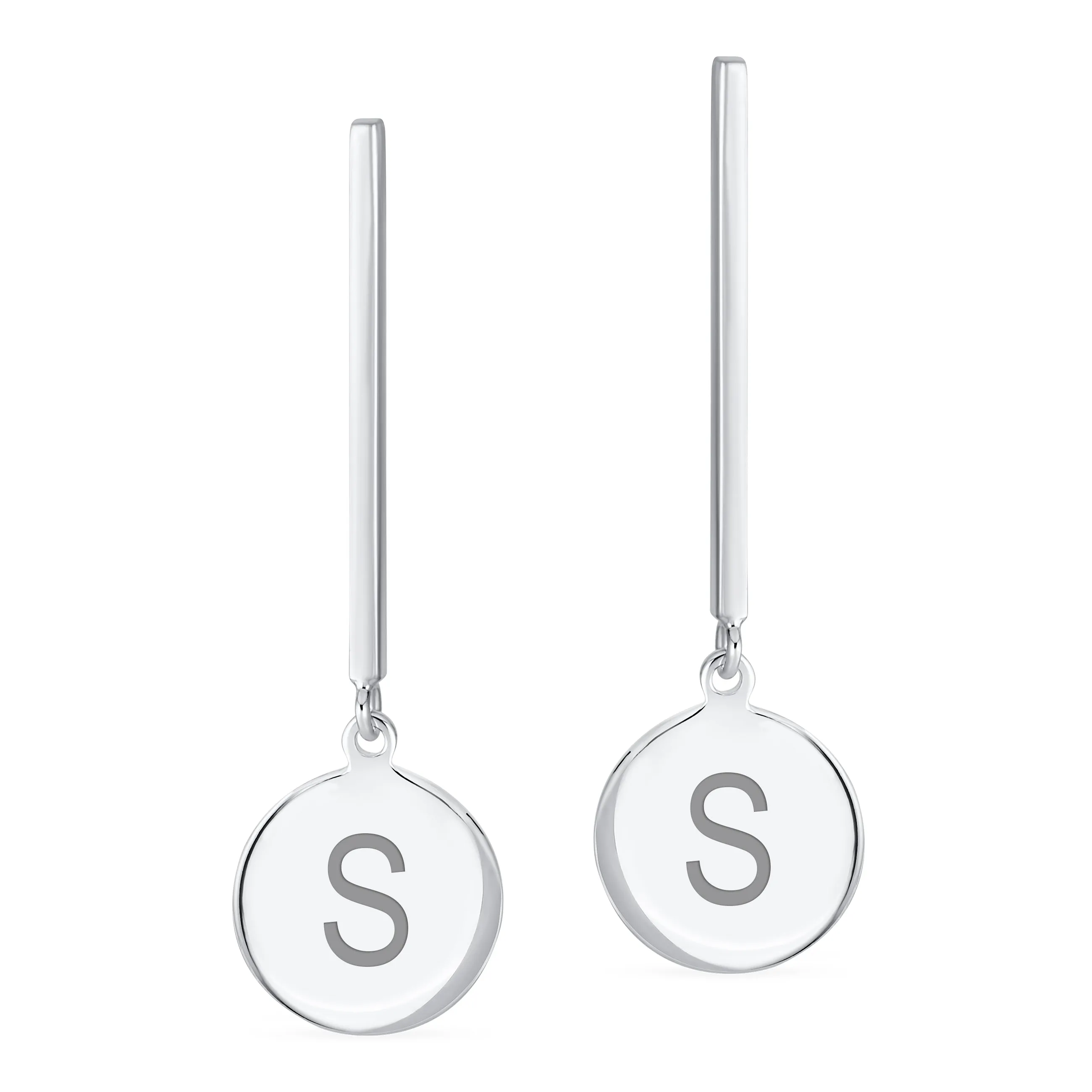 Geometric Round Circle Disc ABC Initial Earrings .925Sterling Silver