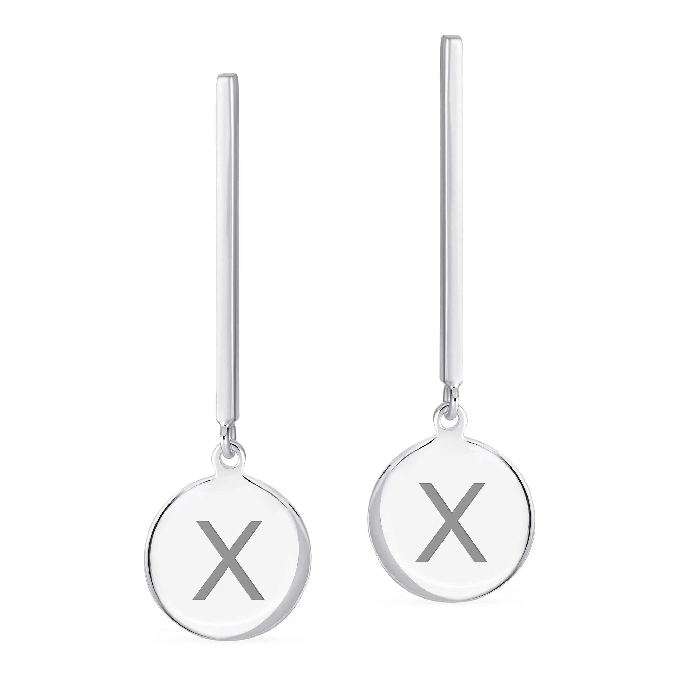 Geometric Round Circle Disc ABC Initial Earrings .925Sterling Silver