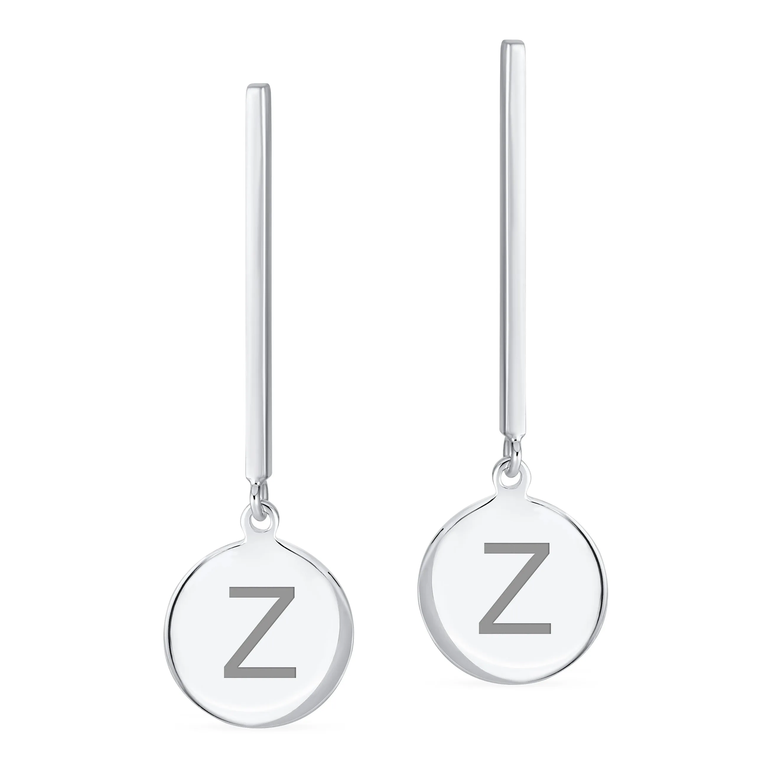 Geometric Round Circle Disc ABC Initial Earrings .925Sterling Silver