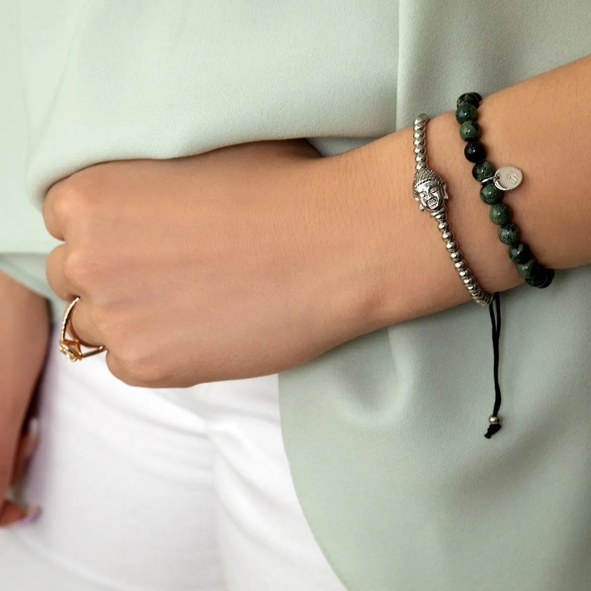 Gilded Buddha | Silver | Black | Macrame Charmballa Bracelet