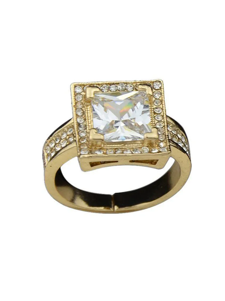 Gold Color Imitation Crystal Big Band Rings