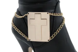 Gold Metal Boot Chain Links Bracelet Big Cross Plate Anklet Shoe Charm