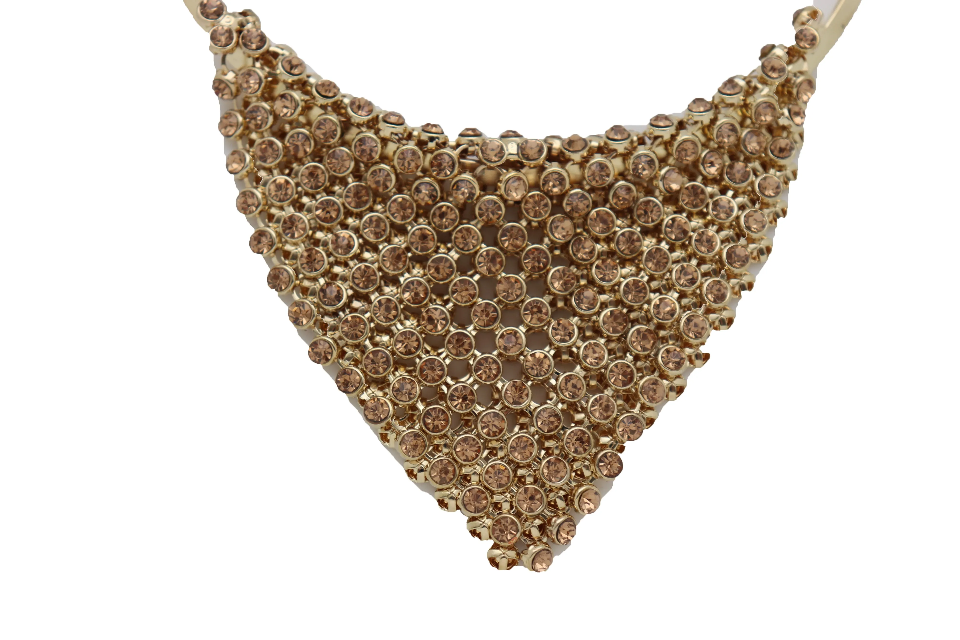 Gold Metal Choker Bib Strand Jewelry Fashion Necklace Bling Mesh Elegant