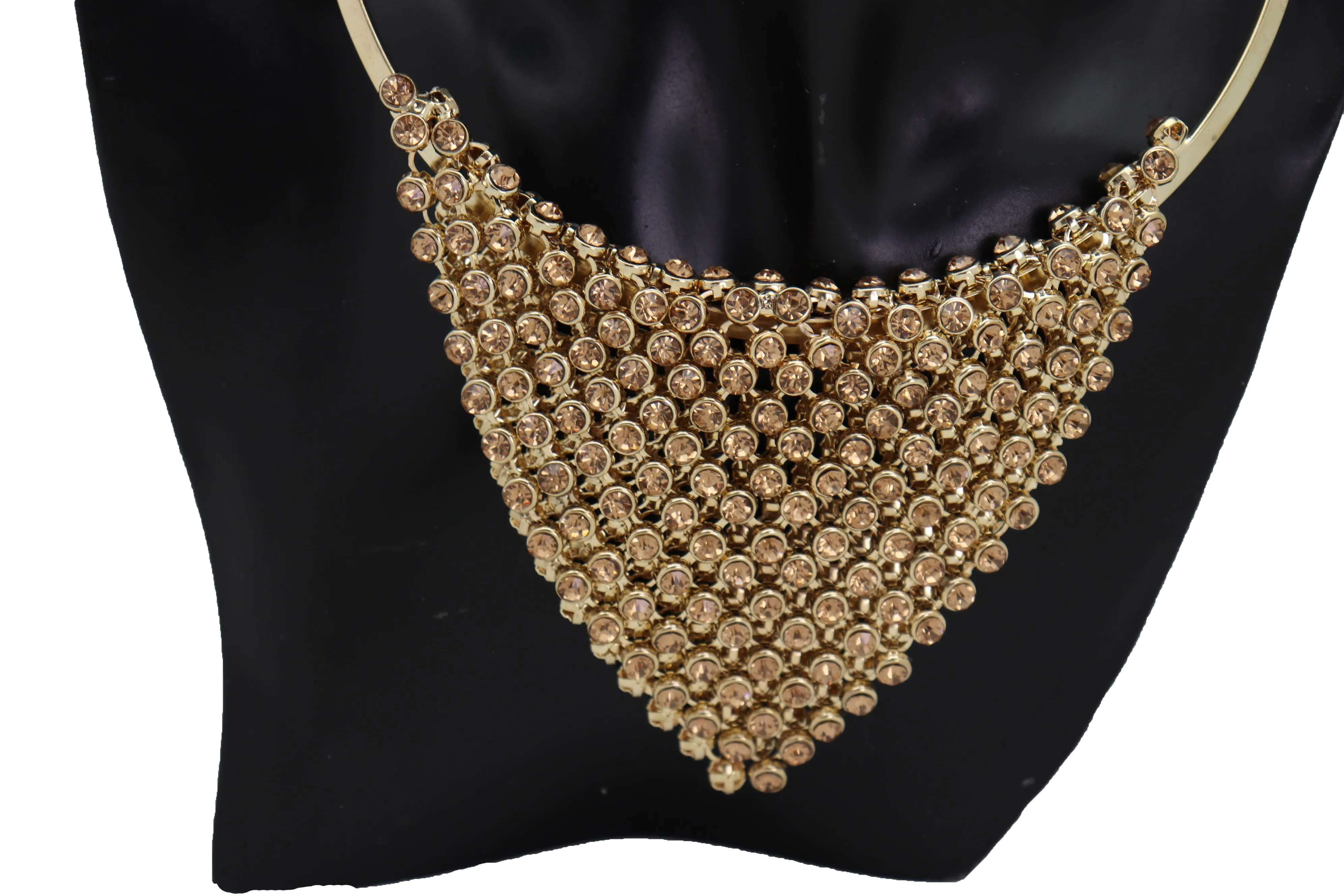 Gold Metal Choker Bib Strand Jewelry Fashion Necklace Bling Mesh Elegant