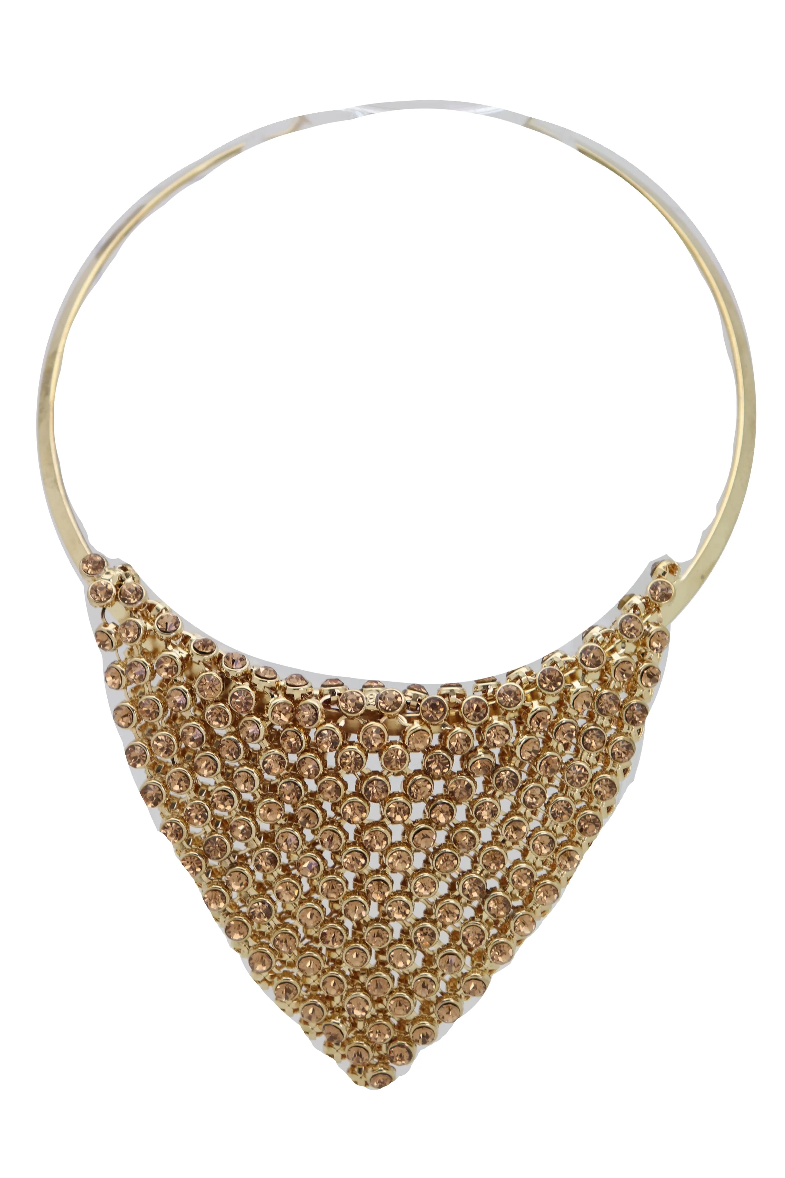 Gold Metal Choker Bib Strand Jewelry Fashion Necklace Bling Mesh Elegant