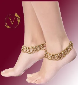 Gold-Plated Ringed Anklets