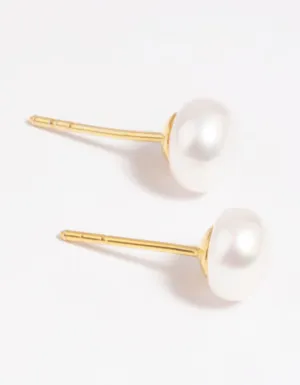 Gold Plated Sterling Silver Freshwater Pearl Stud Earrings