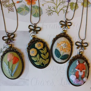 Handmade Cottagecore Embroidery Retro Necklace