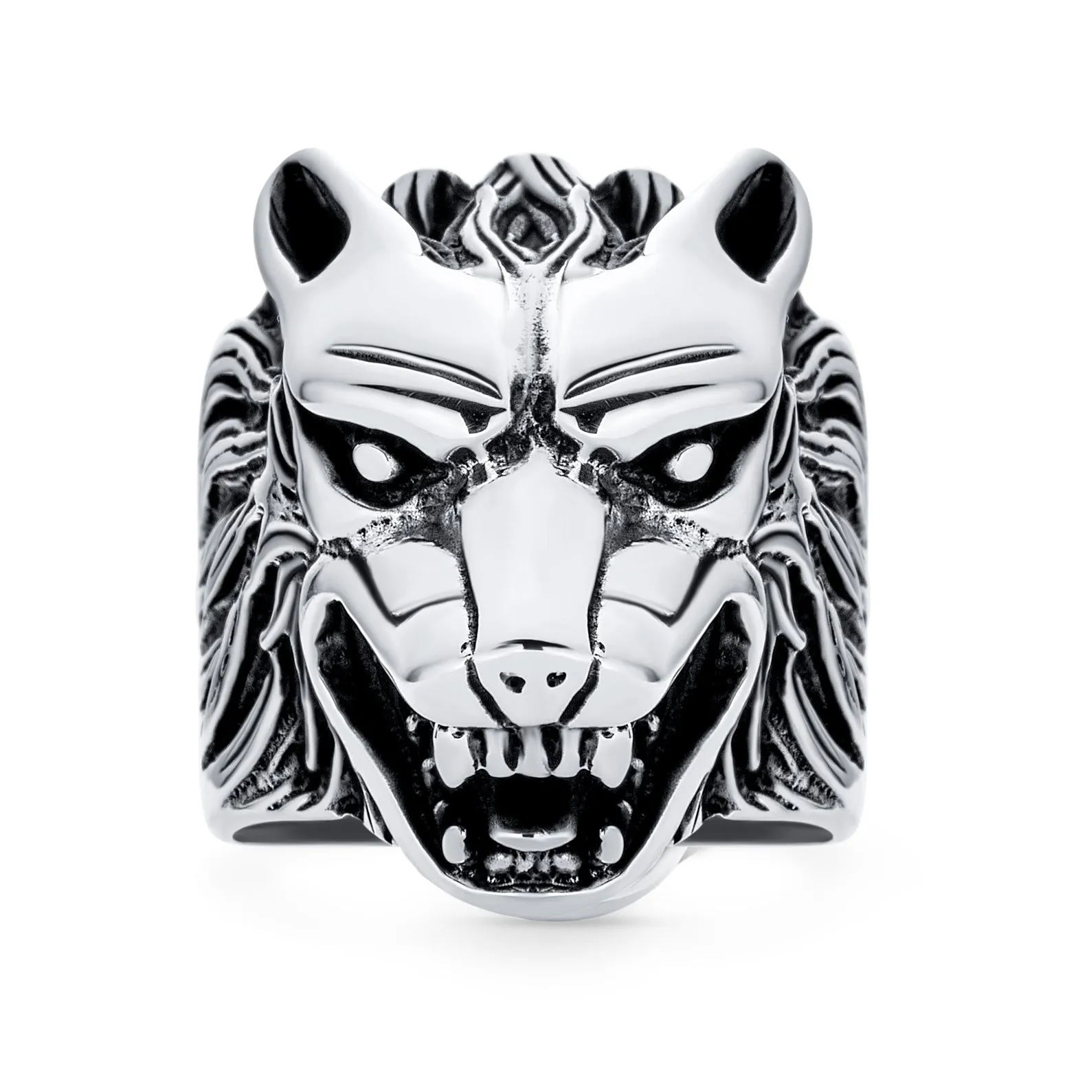 Hunter Wild Animal Mens Wolf Signet Coin Ring Oxidized .925 Sterling Silver