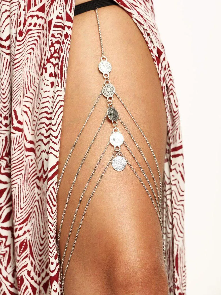 Layered Coin Pendant Thigh Chain