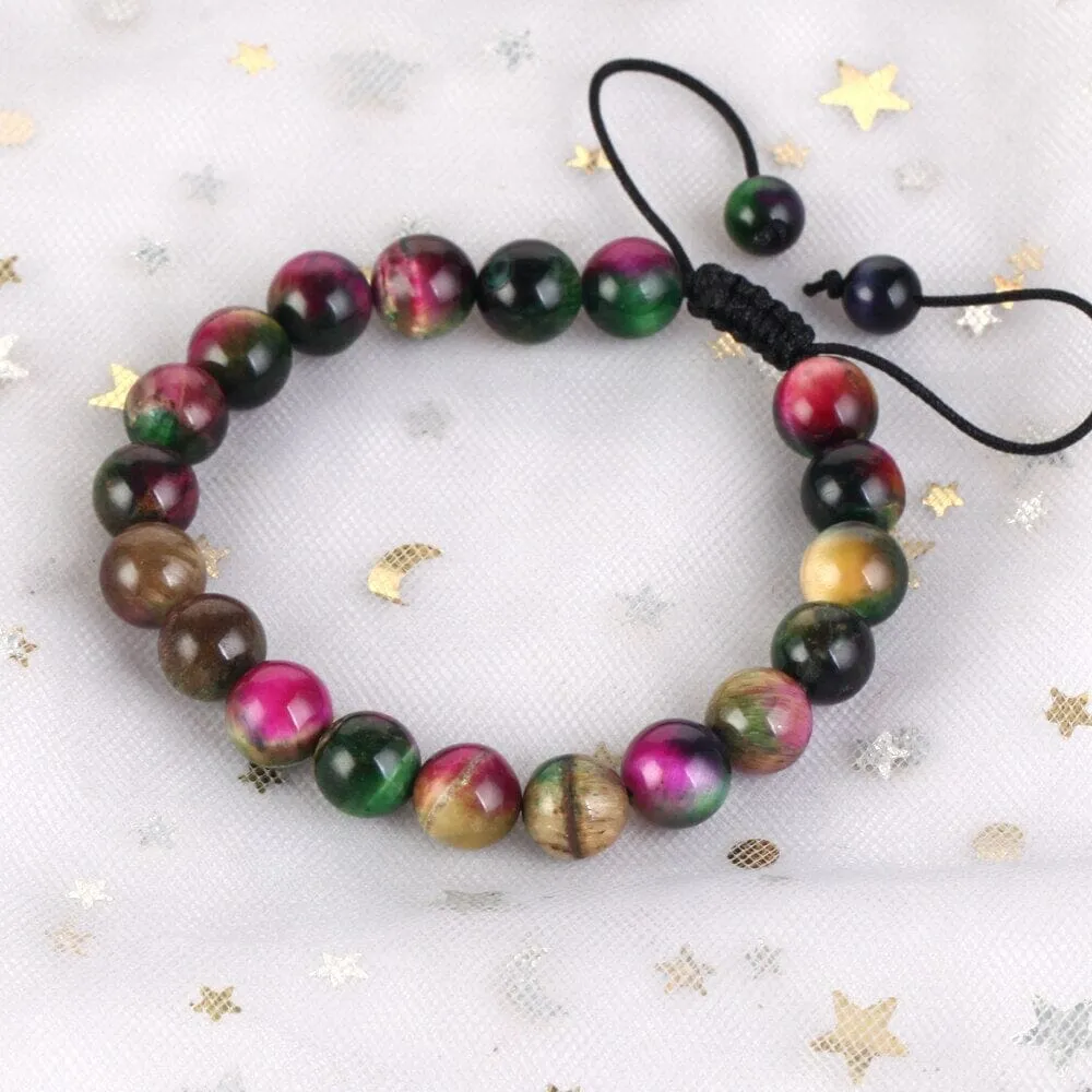 Natural Colorful Tiger Eye Stone Adjustable Bracelet