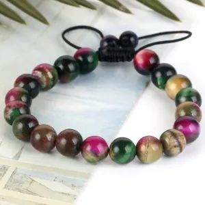 Natural Colorful Tiger Eye Stone Adjustable Bracelet