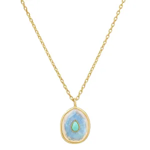 Pearl and Opal Oval Pendant Necklace