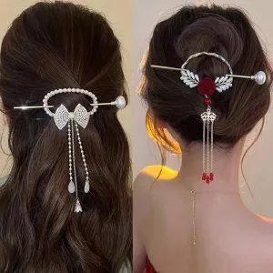 Pearl Rose Hairpin Tassel Ancient