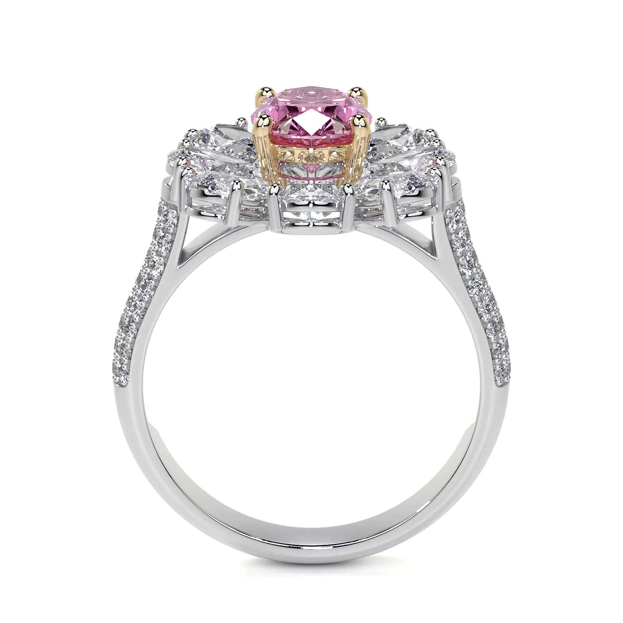 Pink Oval Cluster Diamond Flower Ring