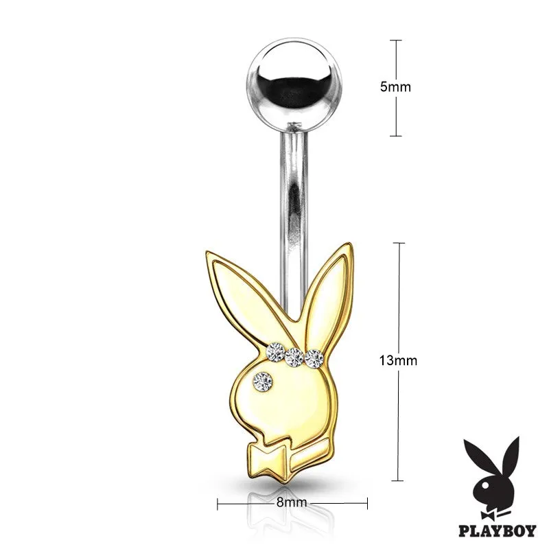 Playboy Bunny with Clear Gem Eye Belly Button Navel Ring - Gold