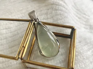 Prehnite with Epidote Ariel Pendant - Skinny Teardrop