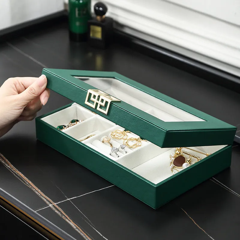 Rectangular PU Window Jewelry Box-Green-SA2105