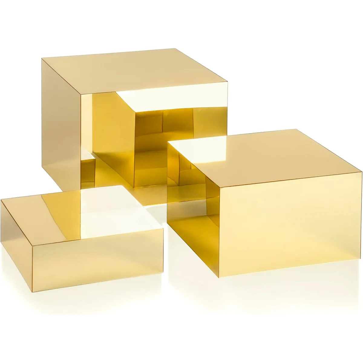 Red Co. Set of 3 Glossy Gold Acrylic Cube Display Nesting Risers with Hollow Bottoms - 2 Pack