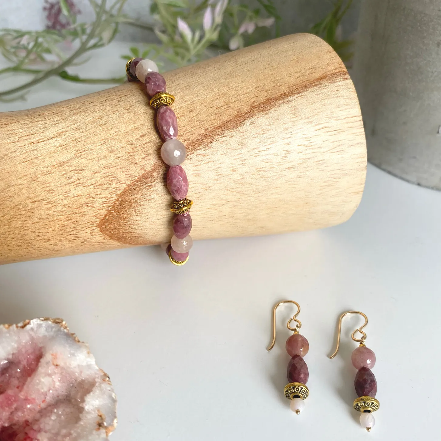 Rhodochrosite Bracelet & Earring Set Gold Filled