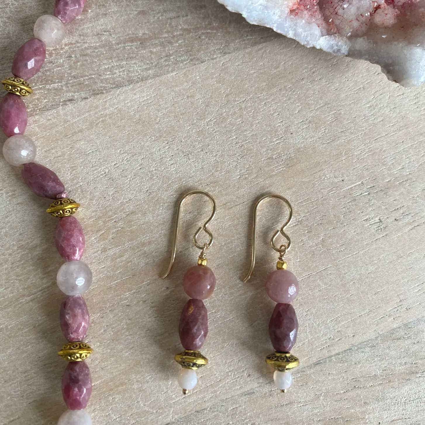 Rhodochrosite Bracelet & Earring Set Gold Filled