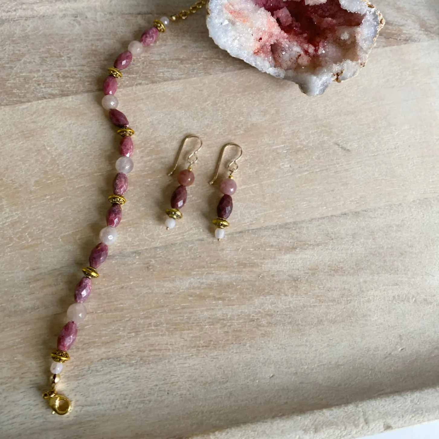 Rhodochrosite Bracelet & Earring Set Gold Filled