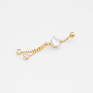 Rope Chain Dangle Belly Button Navel Ring - Gold