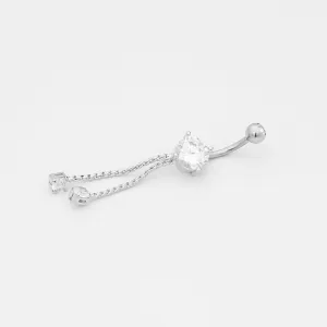 Rope Chain Dangle Belly Button Navel Ring - Silver